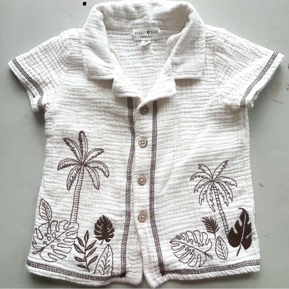 Rabbit + Bear Organic Cotton Embroidered Button Down Toddler Baby Boy 3T - Picture 1 of 7